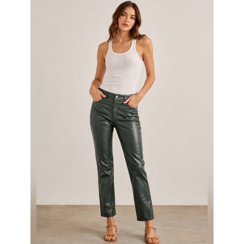 GAP Vintage Slim High Rise Faux Leather Pants Olive Green Size 29